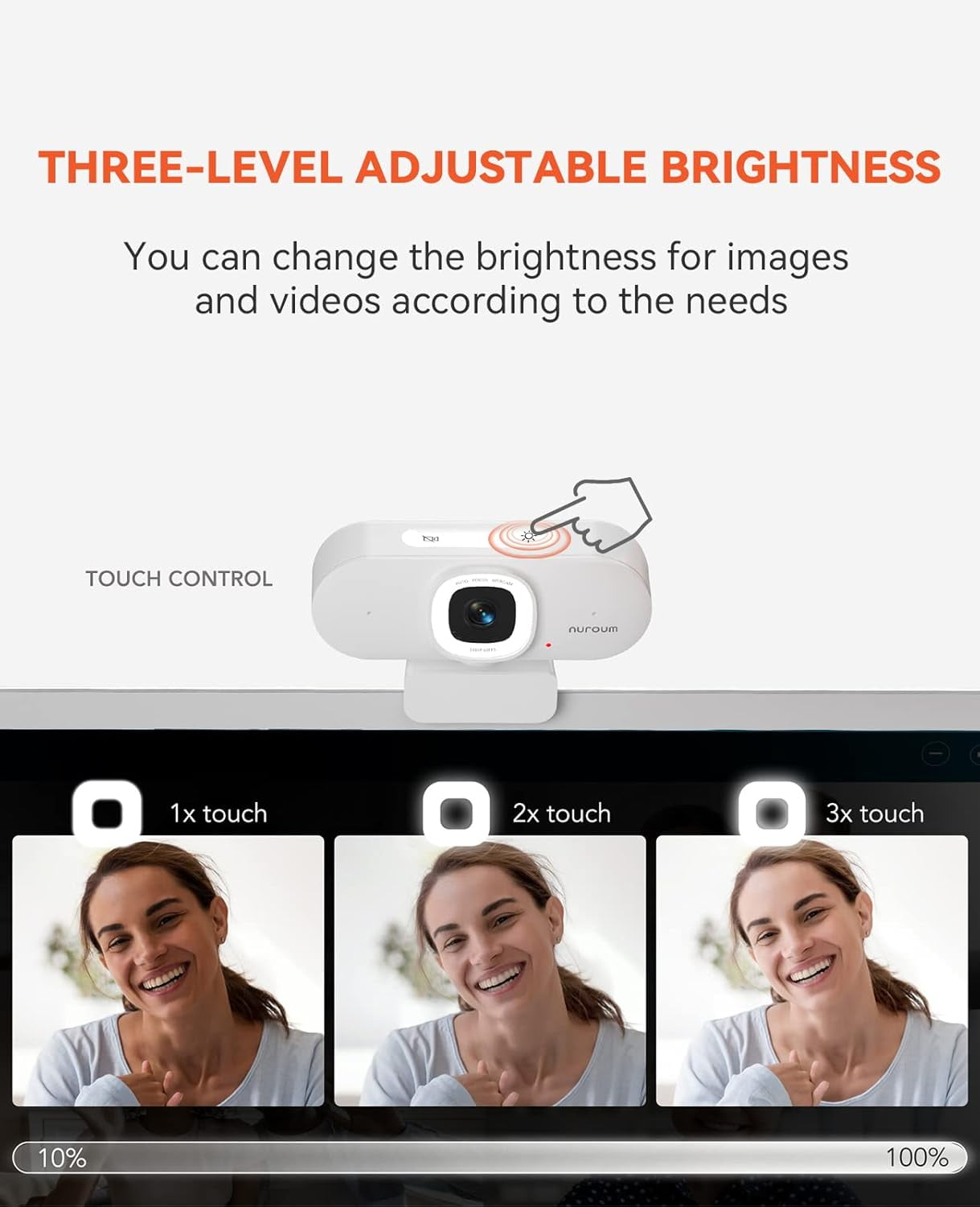 Nuroum V15-AFL 2K Webcam for Streaming, 1080p 60FPS AutoFocus Web Camera with Adjustable Fill Light and Privacy Cover, 75°FOV Dual Microphone USB FHD Computer Camera, Plug and Play