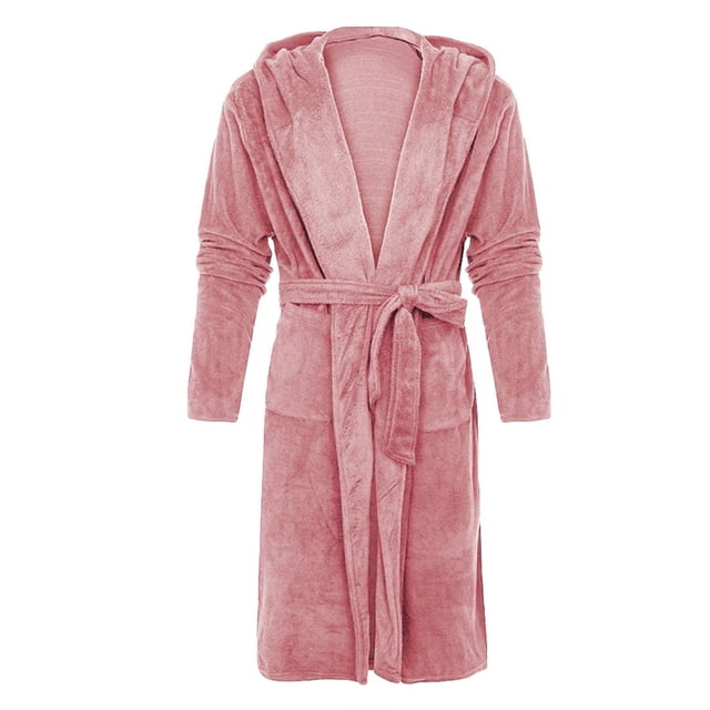 CHUANK Mens Soft Fleece Plush Robes Big and Tall with Hood Cozy Warm Flannel Bathrobe Long Robe Nightgown Sleepwear Spa Robe