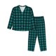 thumbnail image 1 of Balery Teal On Black Plaid Conjunto de Pijama con Estampado para Mujer, Conjunto de Dos Piezas con Manga Larga, Ropa de Dormir Suave con Bolsillos, Pijamas Cómodos-Small, 1 of 7