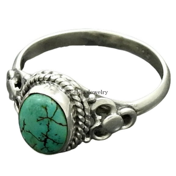 Natural Blue Turquoise Gemstone Ring, Genuine 925 Sterling Silver, Luxury Gifts For Women, Perfect Ring, Metaphysical Gifts Ring, Western Twisted Design Ring, Victorian Ring (Blue Turquoise, 7)