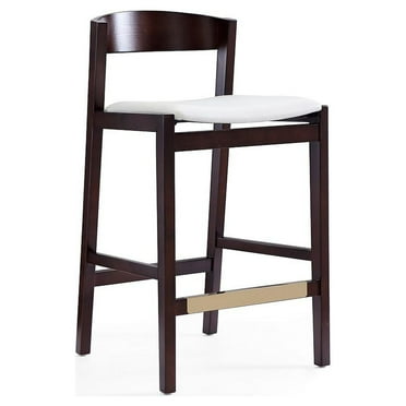 Klismos 36.75 in. Ivory and Dark Walnut Beech Wood Counter Height Bar Stool