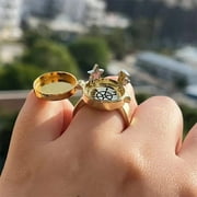 ELNEEYA BFF Rings for 2 Best Friends Forever Ring Sponge_bob Cute Rings Adjustable Rings for Teen Girls Friendship Rings Matching Couple Rings Gold Rings