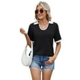 thumbnail image 3 of Womens Collared Short Sleeve T-Shirts U Neck Contrast Summer Tops Business Casual Shirt Loose Tees Black S, 3 of 9