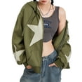 thumbnail image 2 of LMLYSoH Women's Autumn Casual Hooded Coat Long Sleeve Star Print Zip Up Drawstring Hoodie, 2 of 9