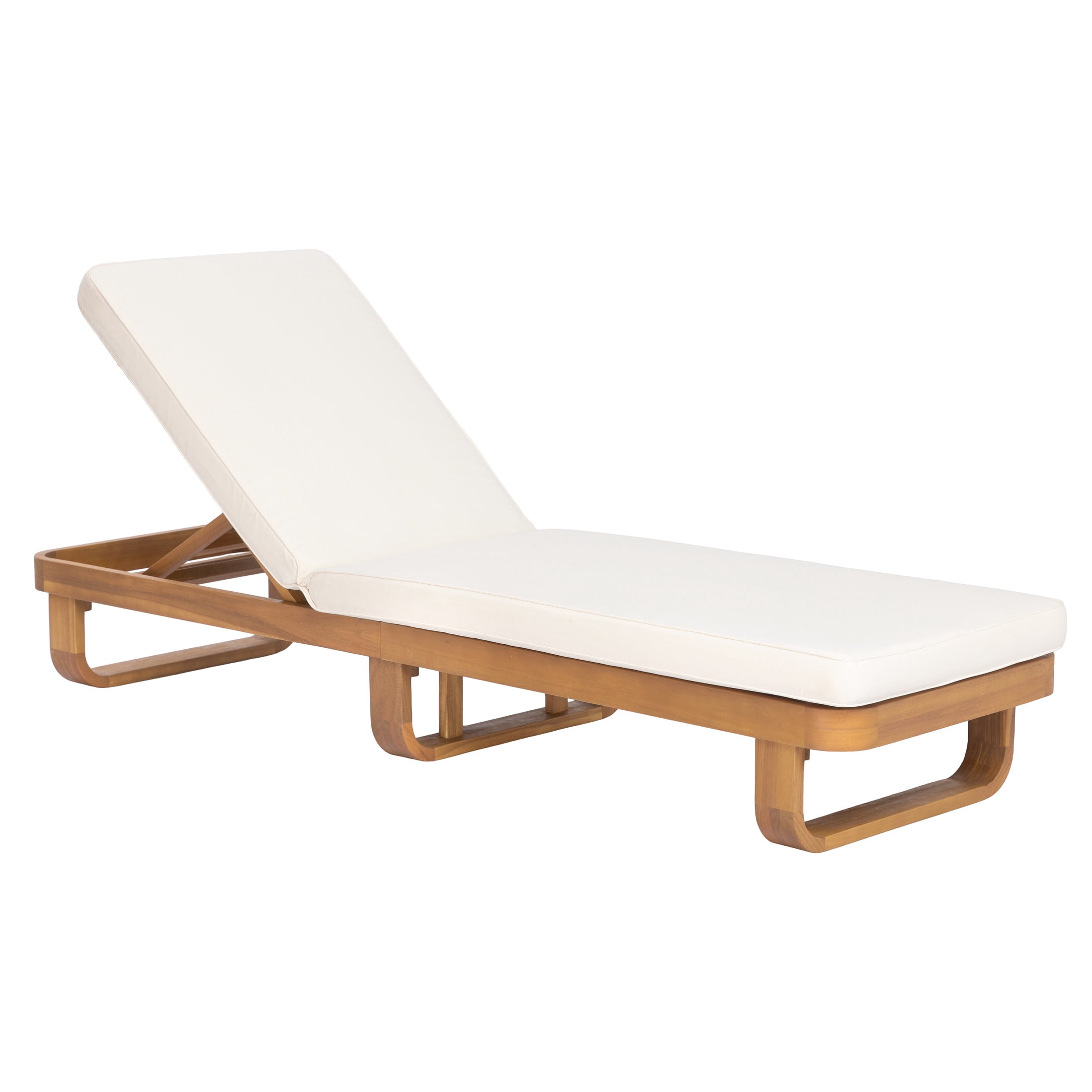 Christopher Knight Home Modern Acacia Wood Outdoor Chaise Lounge with Adjustable Backrest, Beige Cushion, Natural