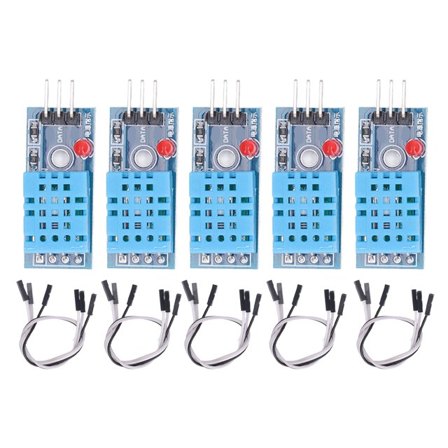 Uadme Sensor de Temperatura y Humedad de 5 uds., módulo de Sensor Digital antiinterferencias de Alta sensibilidad para Invernadero, componente Simple (Adapter Plate with Light and Cable)