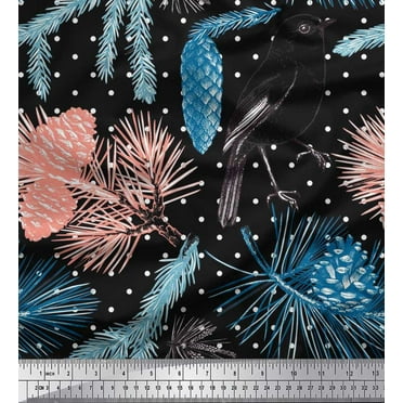 Soimoi Black Cotton Duck Fabric Dot, American Robin Bird Print Fabric by The Yard 42 Inch Wide