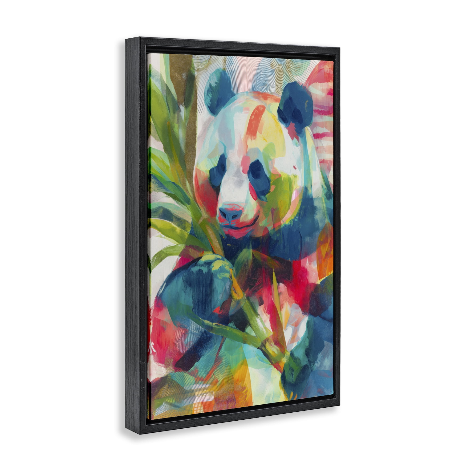 Stupell Industries Expressive Panda In Bloom Black Framed Floater Canvas Wall Art, design by Chromatic Storm Studio