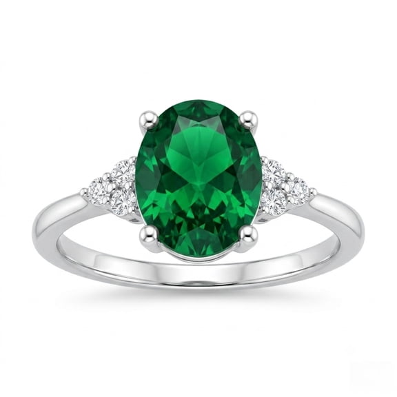 EJG Oval Emerald CZ Engagement Ring, Hypoallergenic Silver Tone Size 6-10, Promise Jewelry Gift for Women