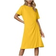 thumbnail image 5 of Arnsht Women's Summer Crew Neck Short Sleeve Midi Tshirt Dresses Solid Color Casual Tunic Dress with Pockets Yellow M, 5 of 9