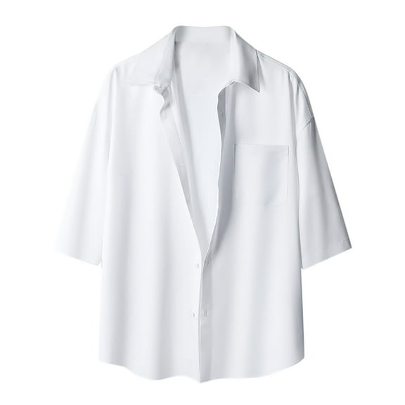 Jgppe Men's Dress Shirt Summer Lapel Collar Short Sleeve Solid Color Button down Shirt with Chest Pocket