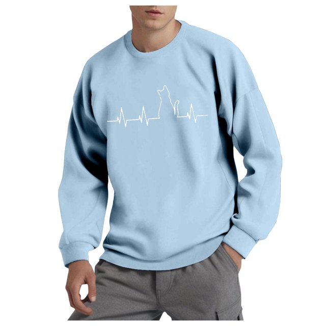 PEASKJP Unisex Round Neck Printed Sweatshirt With Simple Loose Handsome Lightweight Soft Fashion Top(Light Blue,M)