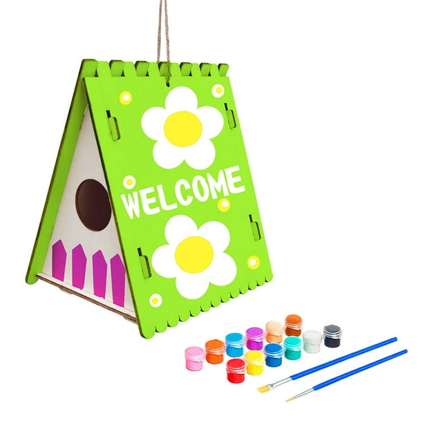 Kit de pintura para casas, construcción de casitas para pájaros, pinceles, manualidades de madera para niños D