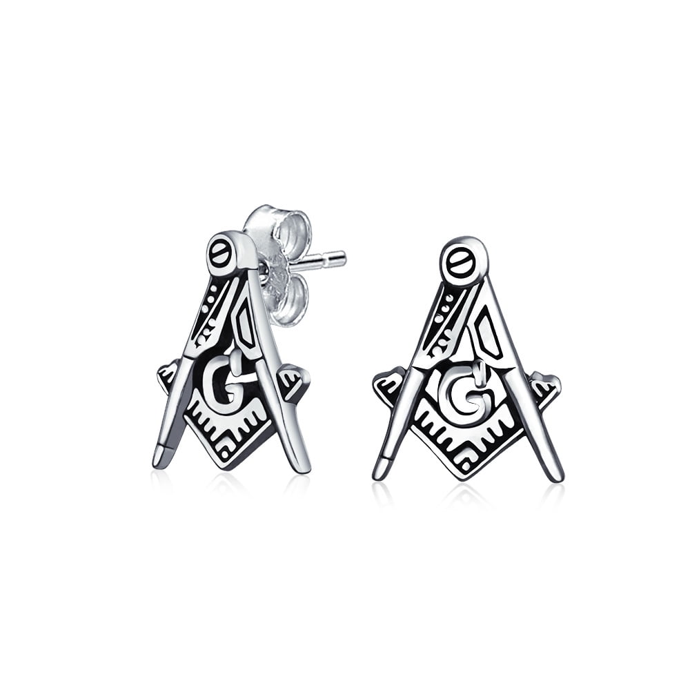 Square and Compass Masonic Freemason Stud Earrings Sterling Silver