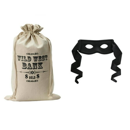 Wild West Bank Robber Money Bag and Bandit Mask Sack Outlaw Costume