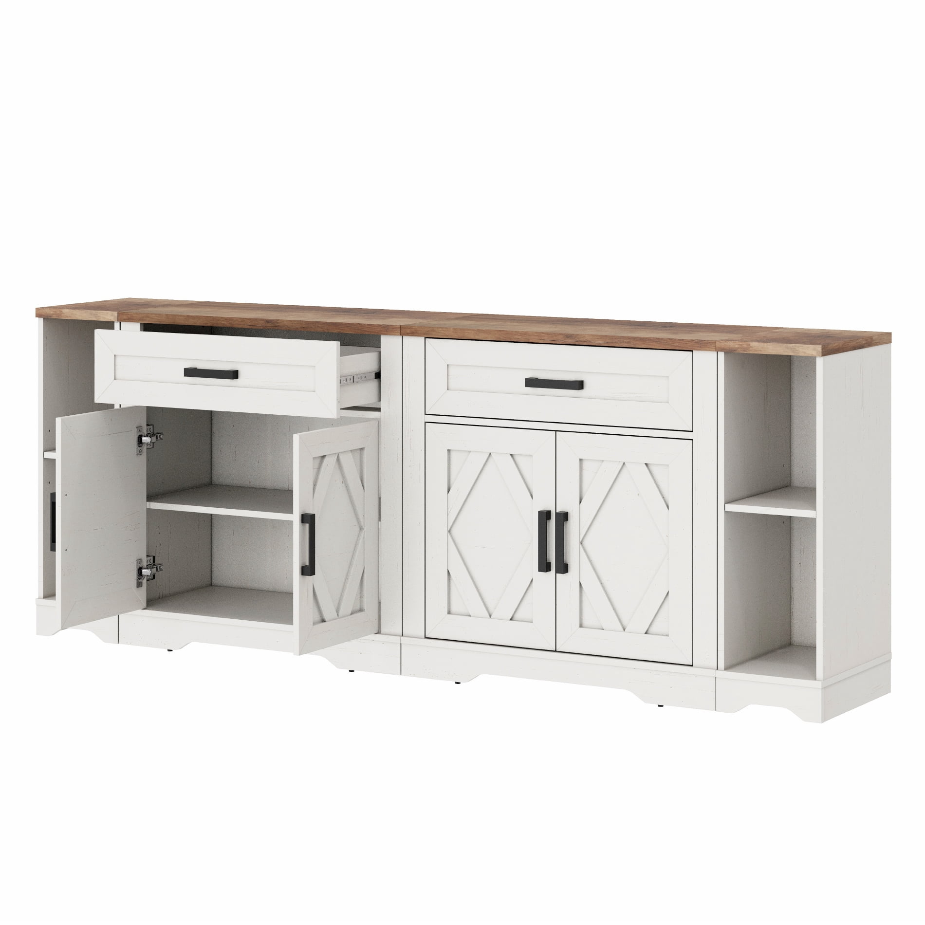 WAMPAT 82.7"W TV Stand for up to 95" TVs,Farmhouse Entertainment Center with Storage Barn Door Cabinet,TV Console Table with Media Cabinet and Drawers for Living Room,Bedroom,Cream White