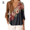 thumbnail image 1 of Blusa Camisa con cuello en V y estampado floral Blusa suelta de manga larga Top de mujer, Café, S sidaley AP002021-41, 1 of 5