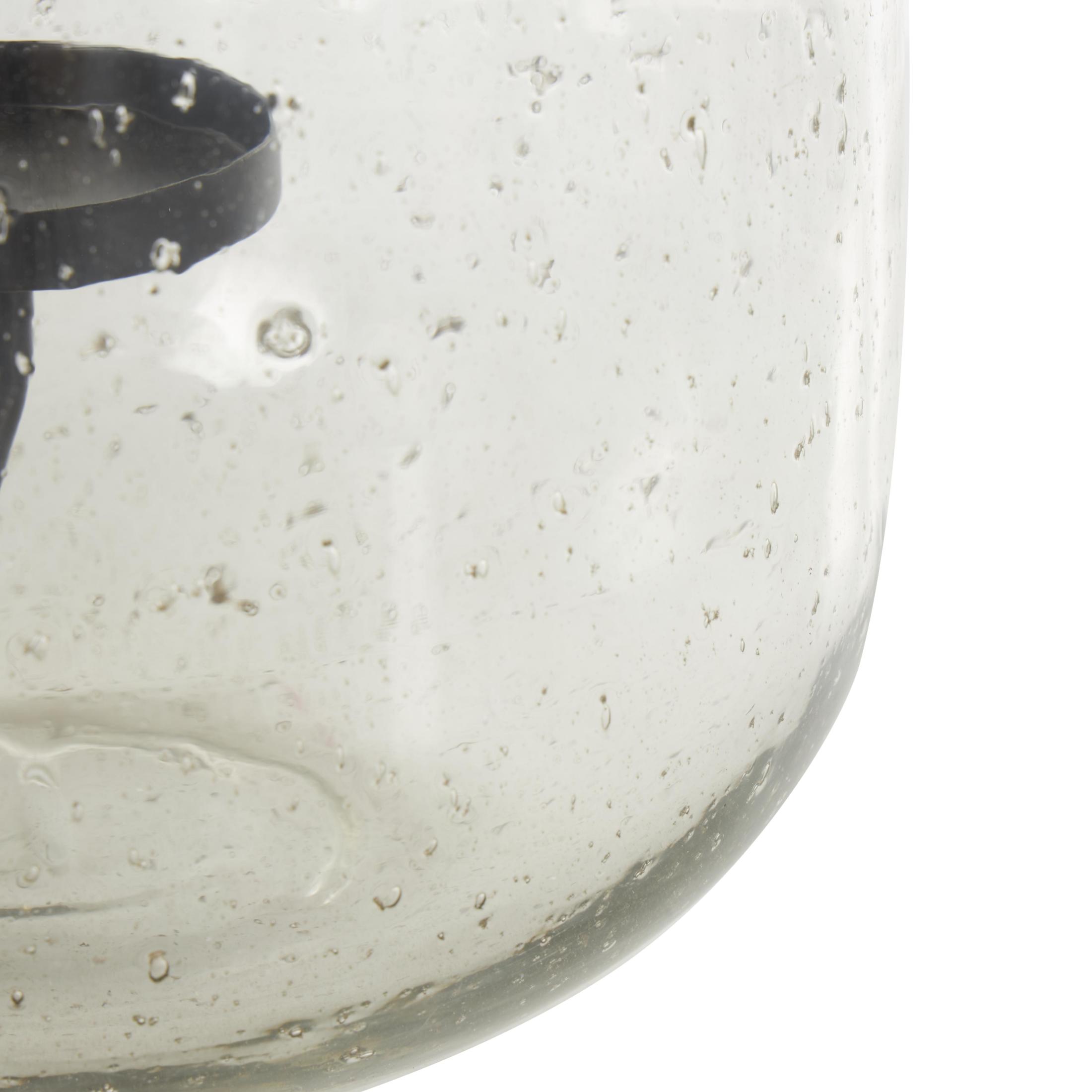 DecMode Glass Candle Holder with Black Metal Accents and Brown Speckles