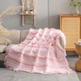 thumbnail image 2 of Ultra Soft Pre-Washed Quilted Throw Blanket, Ruffle Fringed Cream Boho Decorative Throw, Stone Washed Rustic Cozy Blanket for Sofa Couch Bed Chair, 50"x60", 2 of 8