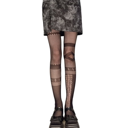 

AOOOWER Women Gothic Punk Fishnet Pantyhose Fake Leg Ring Irregular Cross Mesh Tights