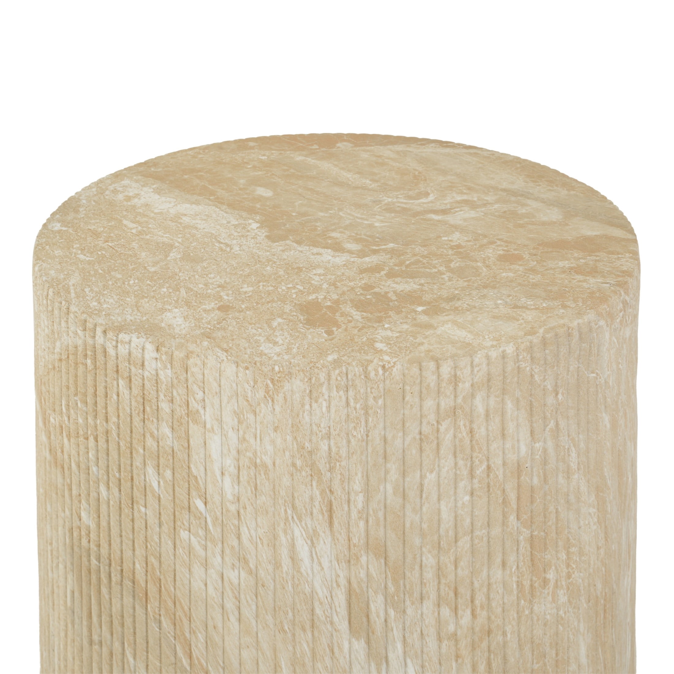 Christopher Knight Home Minimalist Ribbed MGO Side Table, Lightweight Concrete, Indoor/Outdoor, Travertine
