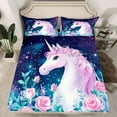 thumbnail image 2 of Feelyou 3D Magic Unicorn Bed Sheets for Teen, Romantic Rose Flower King Sheets, Glitter Stars Galaxy Sheet Set, Super Cozy Room Decor, 4 Pieces, 2 of 7