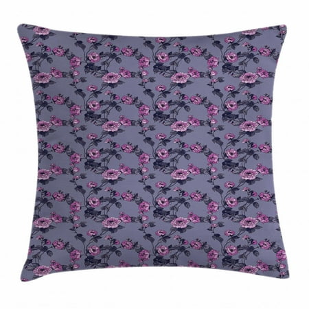 Cottage Garden Accents Roses Throw Pillow Cushion Cover, Nostalgic Cottage Garden Theme Pink Rose Blossoms on Branches, Decorative Square Accent Pillow Case, 16 X 16 Inches, Dark Blue Grey Pink Night Blue, by Ambesonne ()