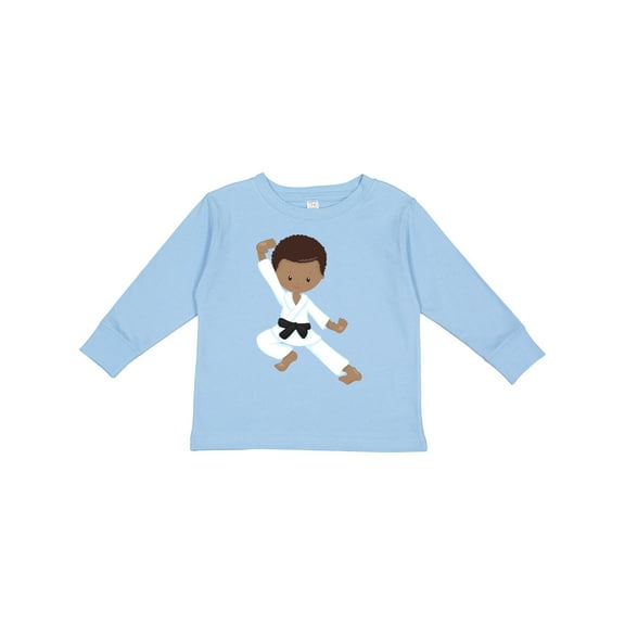 Inktastic African American Boy, Black Belt, Karate Pose Boys Long Sleeve Toddler T-Shirt