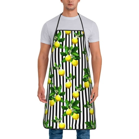 

Adjustable Bib Apron - Lemons on Striped Waterdrop Resistant Cooking Apron Kitchen Aprons for Men Women