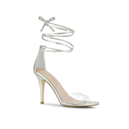 

K Women‘s Sandals Dress Shoes Stiletto Heels Clear Strap Lace Sandals