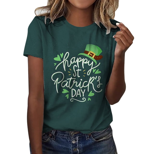 QIPOPIQ T-Shirts à Manches Courtes pour Femmes à Col Rond T-Shirts de la Saint-Patrick Hauts T-Shirt Shamrock T-Shirt Vert Tunique T-Shirts de la Saint-Patrick Imprimés T-Shirts à Col Rond pour Dames T-Shirts de Fête T-Shirts Graphiques Aubaines