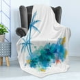 thumbnail image 4 of Seashells Soft Flannel Fleece Blanket, Summer View Watercolors Coconut Palm Trees and Splashes Hiding Starfishes Print, Cozy Plush for Indoor and Outdoor Use, 70" x 90", Blue White, by Ambesonne, 4 of 5