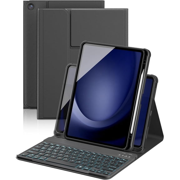 for Galaxy Tab A11 Plus Case with Keyboard 11-Inch & Galaxy Tab A9 Plus, 360 Rotating Cover with 7-Color Backlit Wireless Detachable Keypad with Pencil Holder for Galaxy Tab A11 2025 (Black)