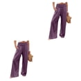 thumbnail image 1 of Qarigey Señoras Verano Primavera Pantalones Bolsillos Largo Suelto Casual Pierna ancha Cintura alta Moda elástica para ropa de calle Púrpura Púrpura L 2piezas, 1 of 6