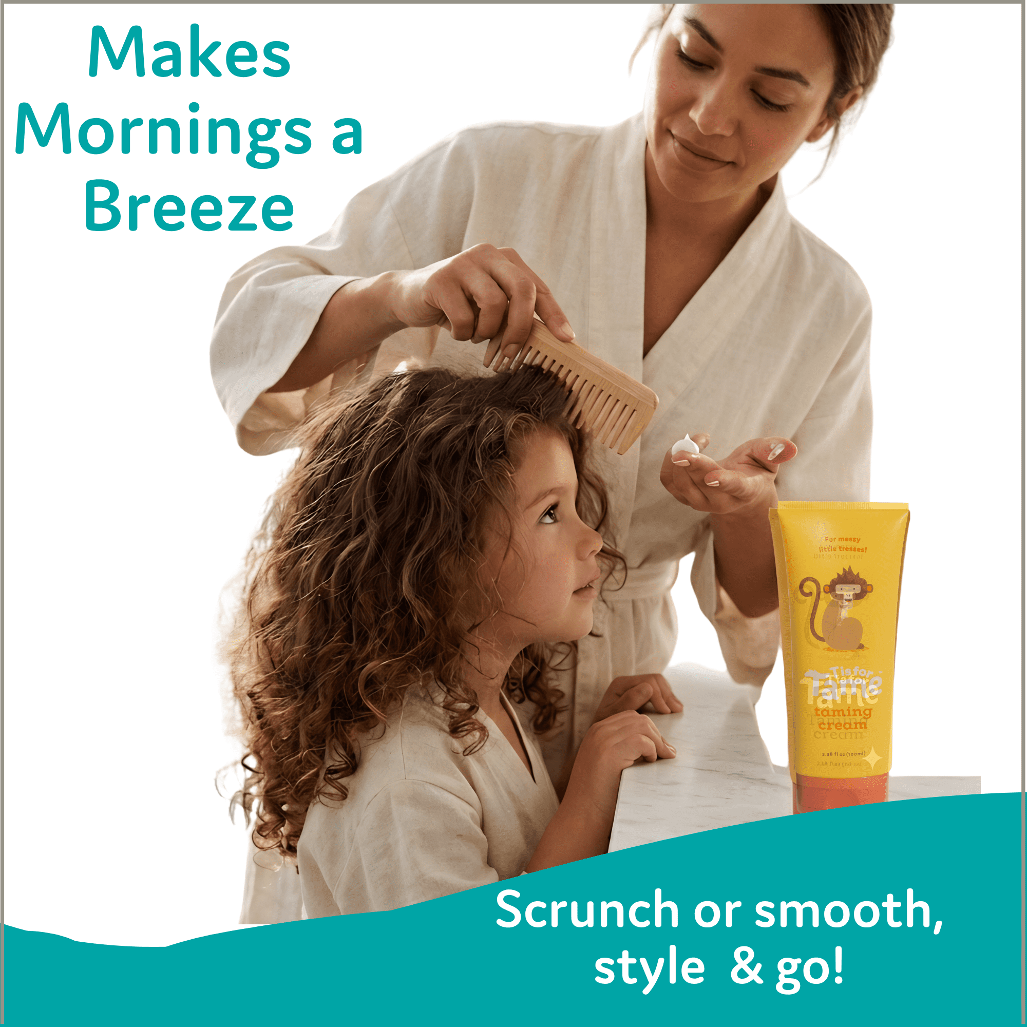 T is for Tame Kids Hair Taming Cream for Frizz, Flyaways and Bedhead, 3.38 fl oz