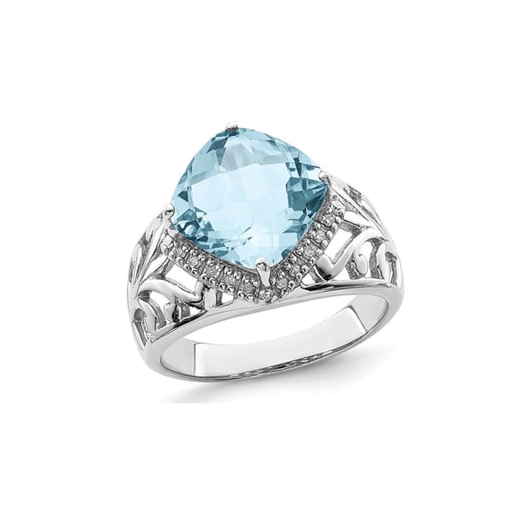 5.50 Carat (Ctw) Cushion-Cut Sky Blue Topaz Ring in Sterling Silver with Diamonds for Women