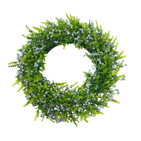 Artificial Flower Wreath for Front Door Round Spring Wreath with Realistic Petals 14 Inch Hanging Wreath for Home Wall Decor,Window Display,Porch Decoration,Party Ambiance,Indoor Outdoor Use Blue