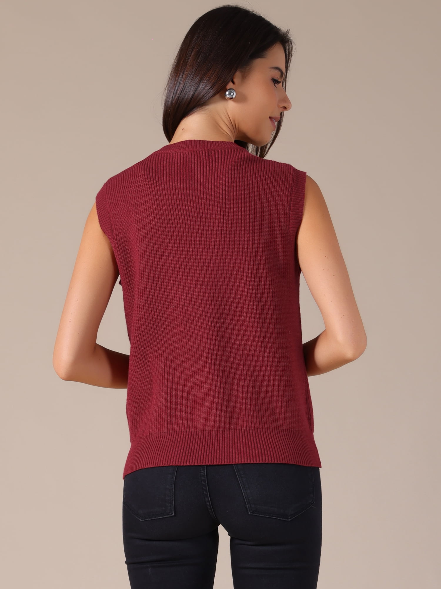 DARING DIVA Women's Button Down Sleeveless Casual Knit Tank Tops M Wine Red