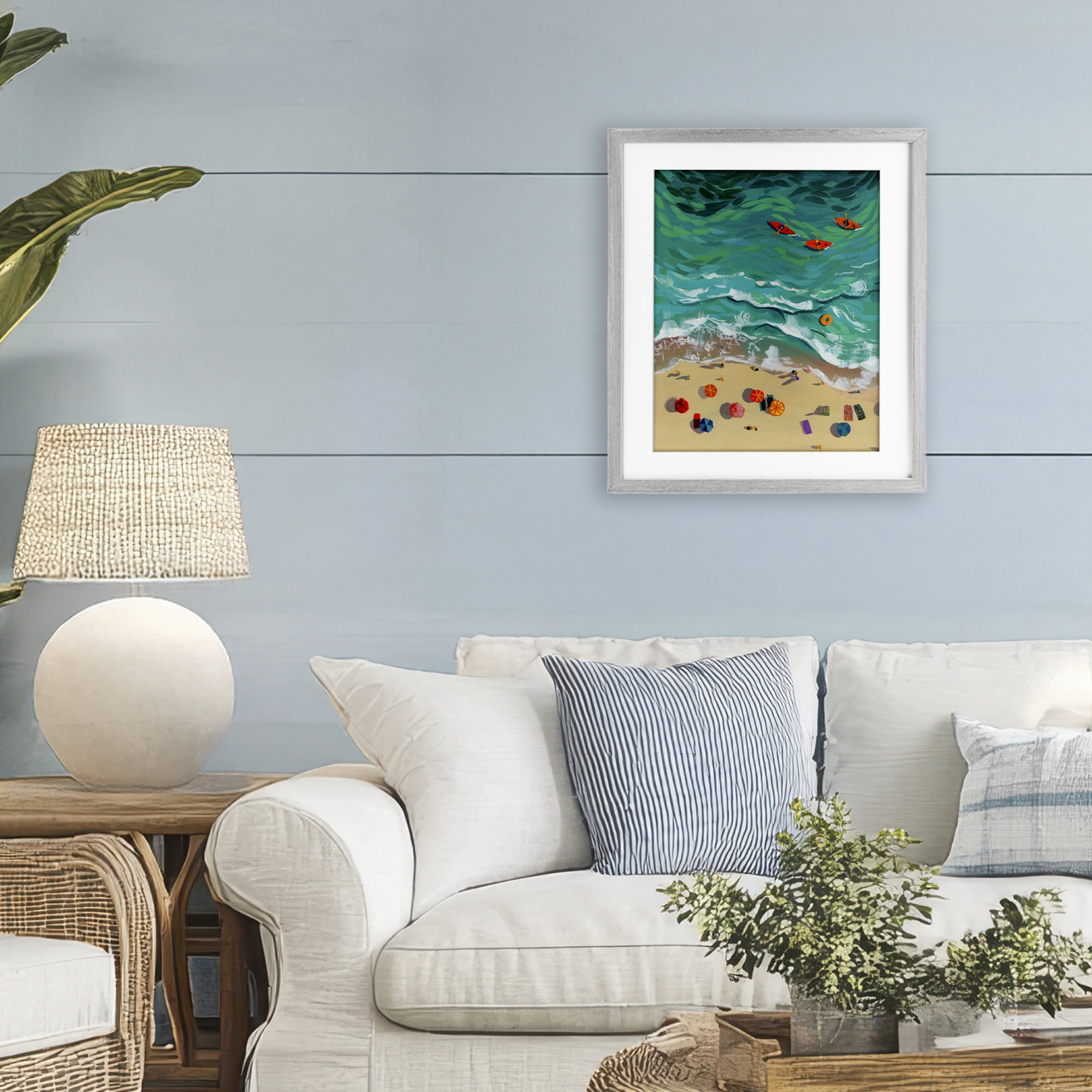 Stupell Industries Three Kayaks in Turquoise Waves Gray Framed Print Under Glass, design by Brook Page
