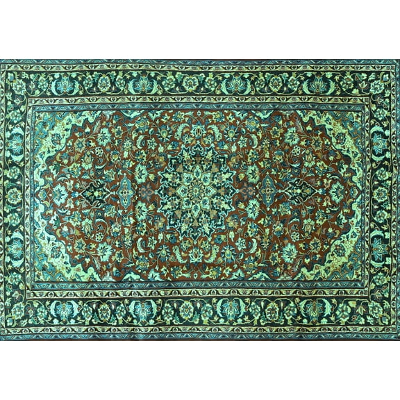 Ahgly Company Machine Washable Indoor Rectangle Persian Turquoise Blue Traditional Area Rugs, 5' x 7'