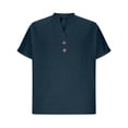 thumbnail image 5 of Kojanyu Men's Breathable Cotton Linen Blend Short Sleeve Half V Neck Button Up Casual Summer Top for Daily Outdoor Wear S-5XL, 5 of 8
