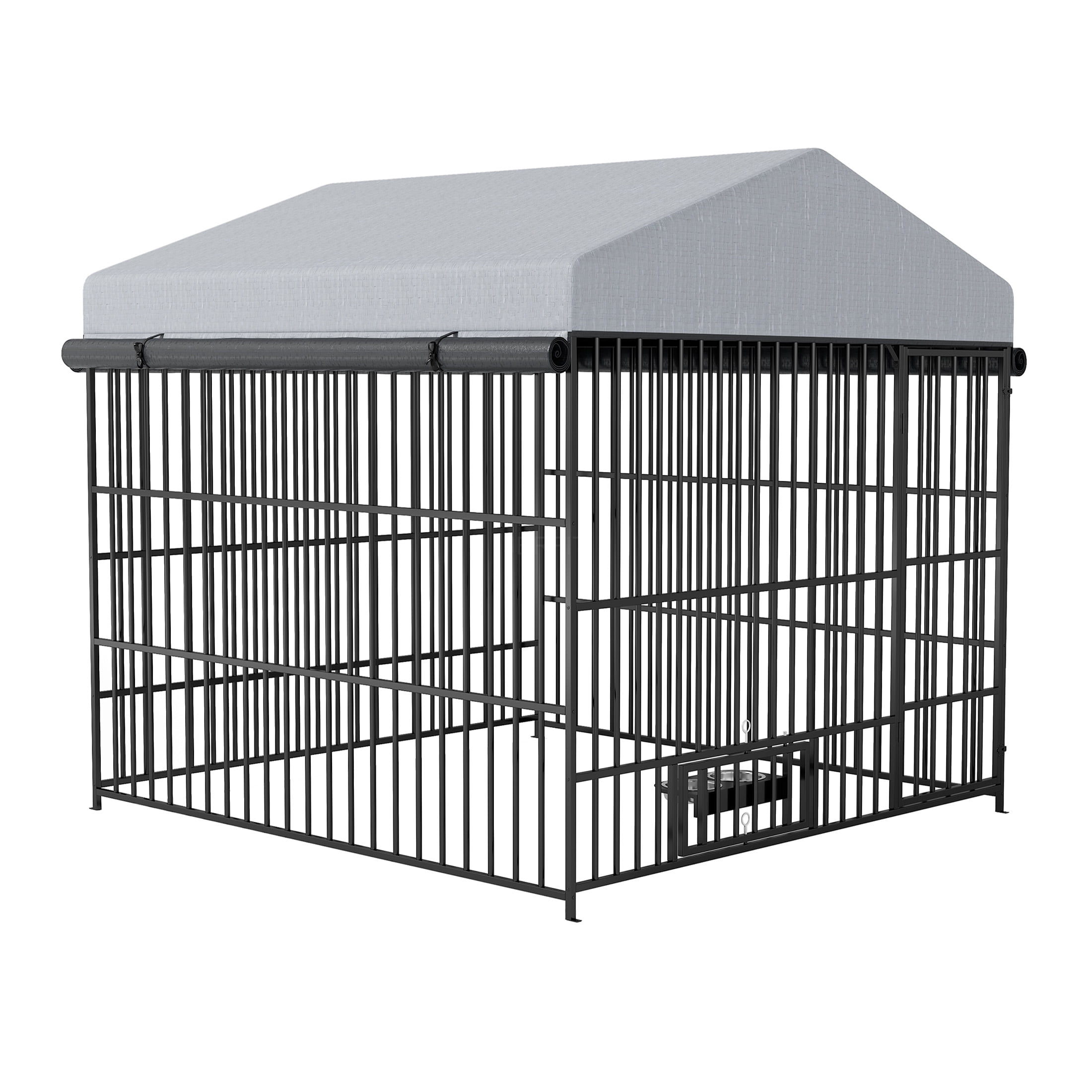 JERFIT 6.6x6.6ft Outdoor Dog Kennel with Roof Cover, Heavy-Duty Iron Pet Playpen, Waterproof & Lockable Dog Run for Large Dogs