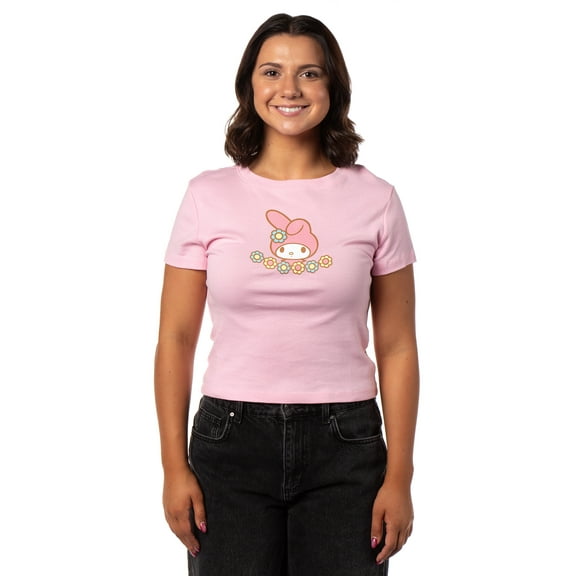 Sanrio My Melody Character Flower Design Short Sleeve Cropped T-Shirt