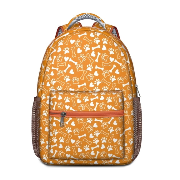 Yellow Puppy Dog Food Footprints Backpack for School,Cute School Bag,Schoolbag with Adjustable Shoulder Straps & Padded Back,15.3"x11"x6.7"