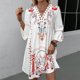 thumbnail image 2 of Vestido de Verano Casual, Vestido de Cuello en V de Manga 3/4 de Ruffle de Impresión Hecha de Poliéster Cómodo para Primavera Verano, Vestido de Verano de Mujer, 2 of 4