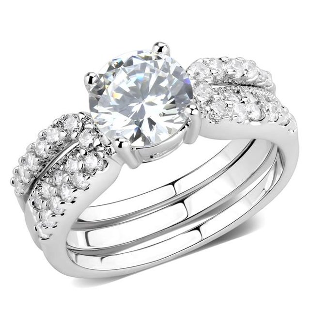 Women Rhodium Brass Ring with AAA Grade CZ in Clear - Size 5