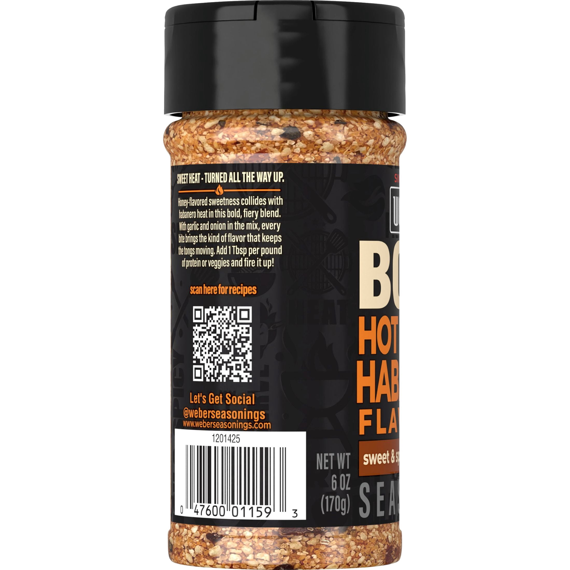 Weber BOLD Hot Honey Habanero Flavored, Chili Pepper and Honey Seasoning Blend, 6 oz Bottle