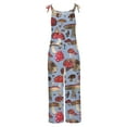 thumbnail image 6 of QATAINLAV Dressy Jumpsuits for Women, Linen Wide Leg One Piece Pants Summer Sleeveless Strap Overalls Mushroom Print Hippie Romper with Pockets Birthday Gifts Blue M, 6 of 8