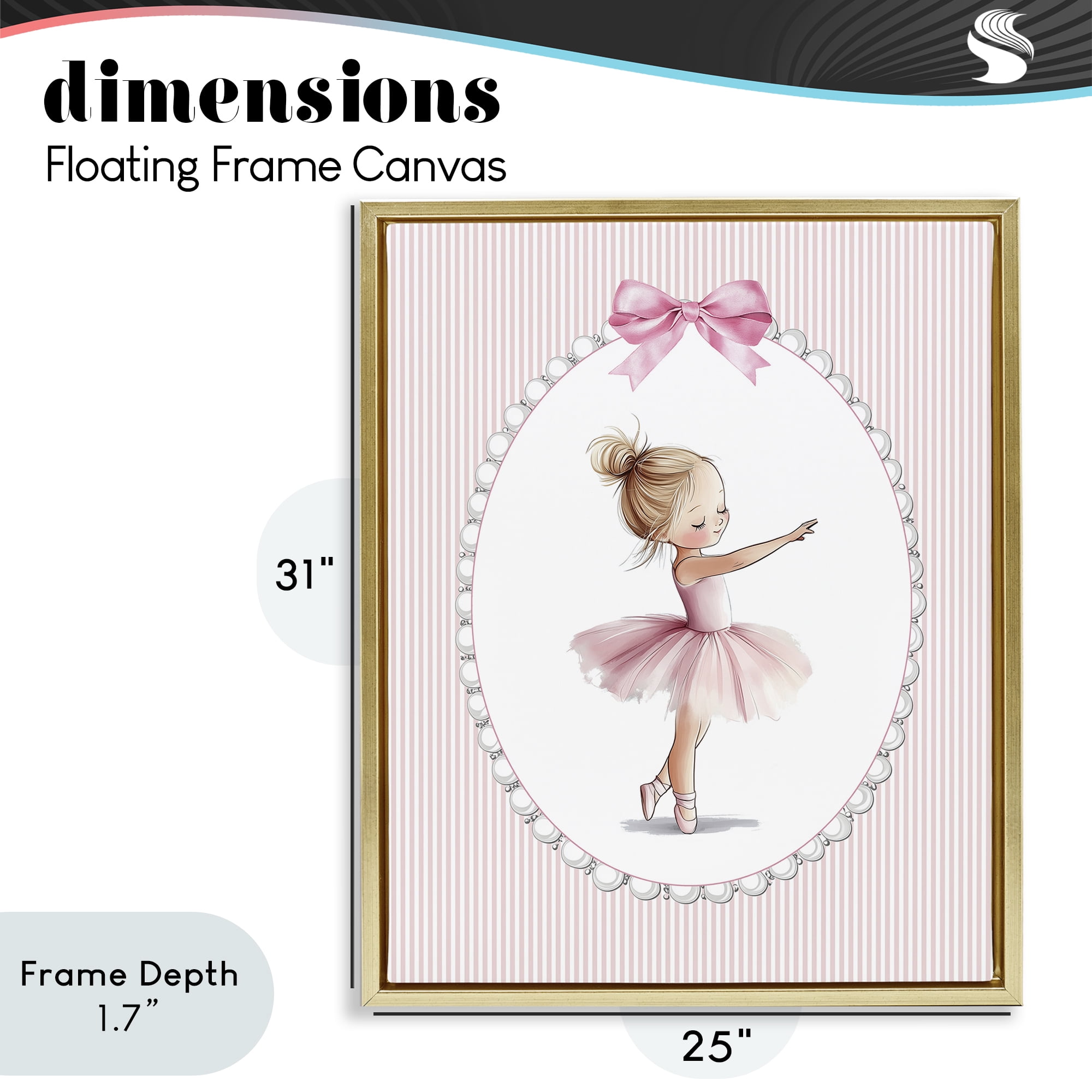 Stupell Industries Blush Pink Ballerina Gold Framed Floater Canvas Wall Art, design by Christine Simpson Art