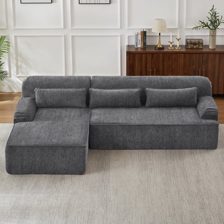 Aukfa 102.4" Modular Sectional Sofa with Left Facing L-Shape Chaise, Deep Seat Chenille Upholstered Couch with Lumbar Pillow, No Assembly Required, Gray
